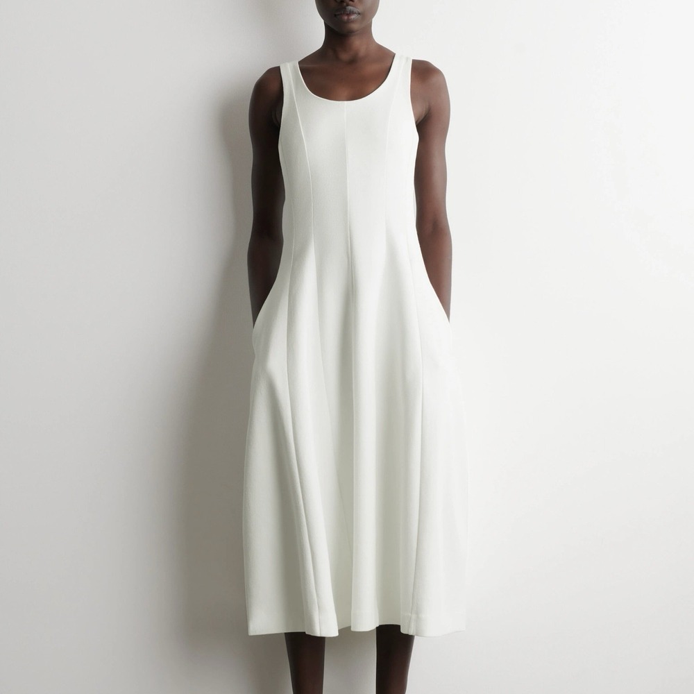 COS Sculpted Cotton Midi Dress White Sz M